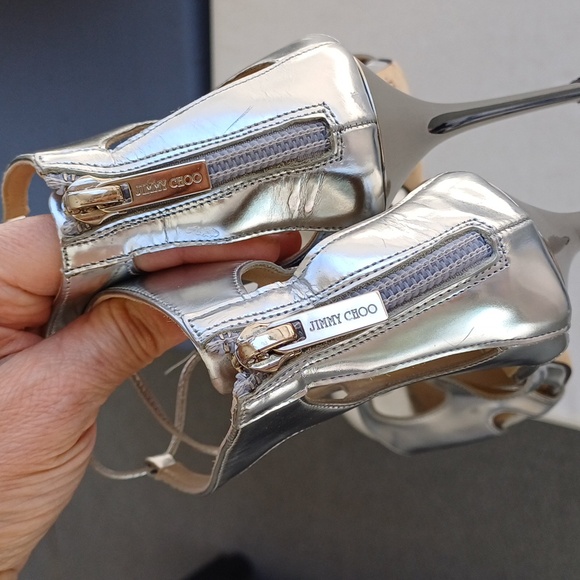 JIMMY CHOO difussed silver mirror cage heels shoes 37 7 Easter - Picture 15 of 17